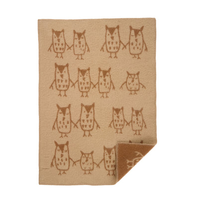 Hand in hand filt med ugglor taupe