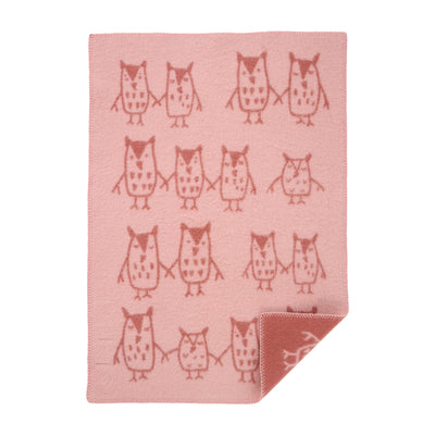 Hand in hand filt med ugglor rosa