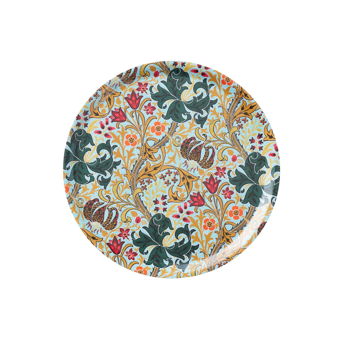 Golden lily green round tray