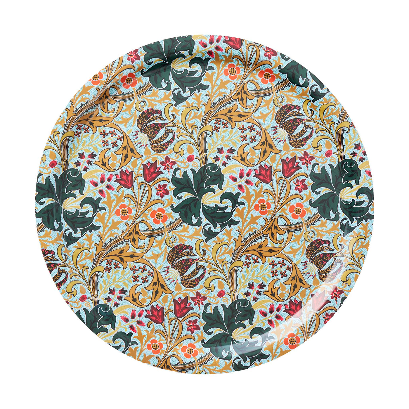 Golden lily green round tray